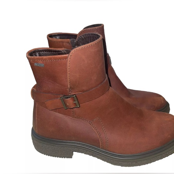 Ecco Women's Crepetray Boot Size GoreTex Waterproof Cognac Leather Bootie 38/7 - Picture 2 of 11